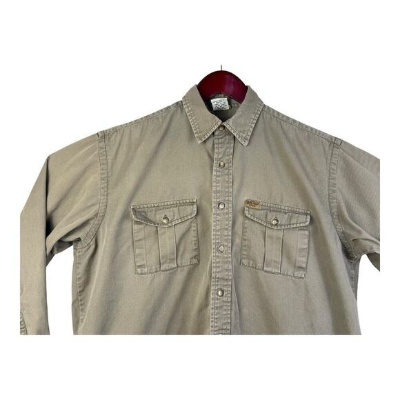 Vintage 90s Rainforest Cafe Cotton Men’s Medium Brown Canvas Button Down Shirt - Picture 2 of 16